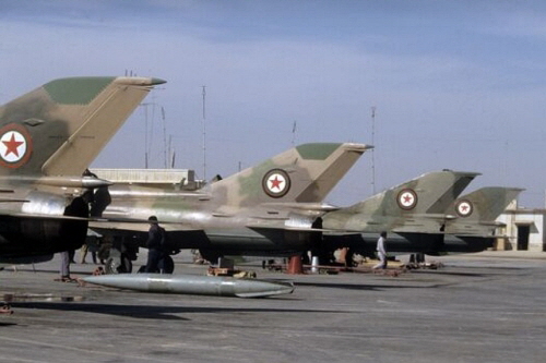 Afghan Air Force MiG-21UM and MiG-21FL at Dehdadi or Mazar-i-Sharif airport Photos: Ria Novosti Andrey Solomonov