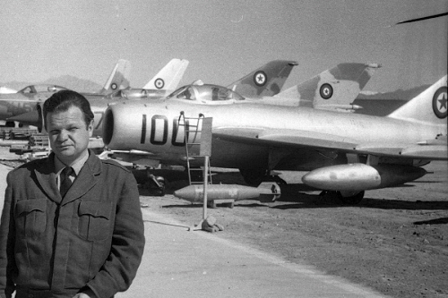 Afghan military aircraft demonstration with weapons at Mazar-i-Sharif airport in 1981