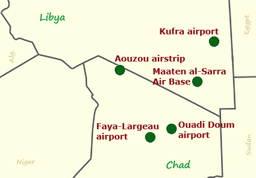 Libyan Su-22 Fitter reconnaissance-bomber aircraft flew missions from the following airfields in south Libya and northern Chad in the eighties. Libyan Su-22 Fitter reconnaissance-bomber aircraft flew missions from the following airfields in south Libya and northern Chad in the eighties.