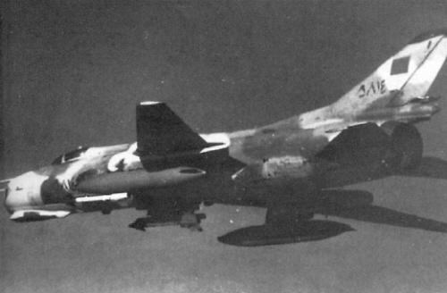 Air Defence patrol over Gulf of Sidra - Libyan 1032rd Air Squadron s Su-22 (S-32M2K) Fitter with newer R-13M missile in 1981. Photo: US NAVY Air Defence patrol over Gulf of Sidra - Libyan 1032rd Air Squadron s Su-22 (S-32M2K) Fitter with newer R-13M missile in 1981. Photo: US NAVY