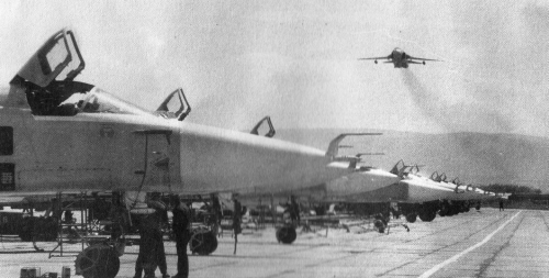 Soviet 733rd Tactical Bomber Air Regiment's Su-24 Fencer-A at Domna