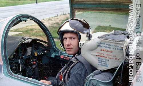 Soviet Air Force 10th independent Reconnaissance Air Regiment pilot his MiG-25RB Foxbat at Shchuchin