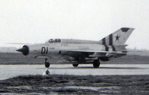 In 21st August 1968 Soviet new MiG-21S Fishbed-J tactical fighter of 159th Guard Fighter Air Regiment arrived at Mald airfield in 1968 during the Czechoslovak invasion.