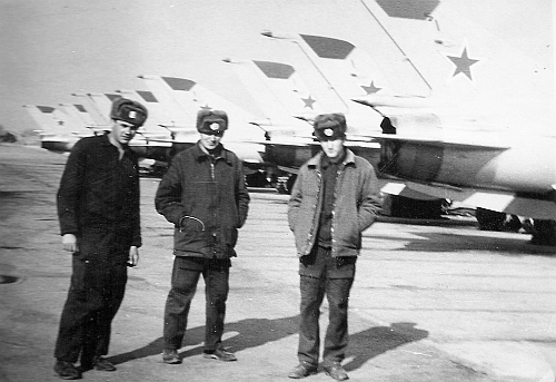 USSR 27th Guard Fighter Air Regiment's crews front of their factory new MiG-21bis Fishbed-L in Usharal.