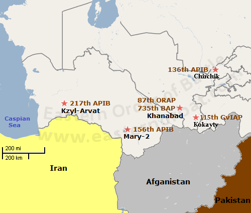 Turkmenistan Military District's Air Force  Order of Battle MAP