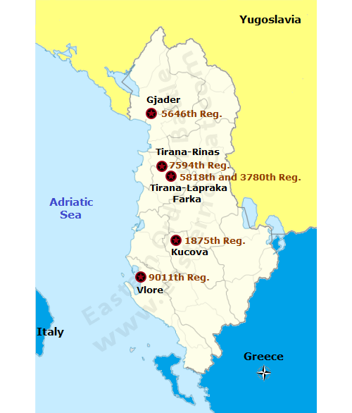 Albanian Air Force order of battle map in 1988