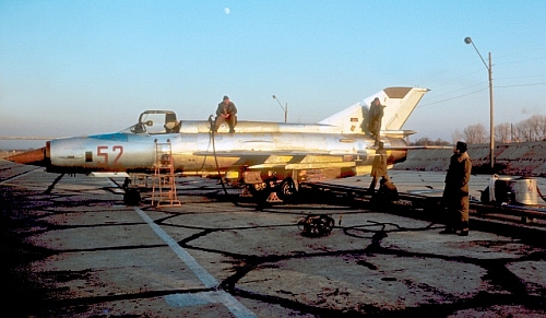 Nature metal coloured Bulgarian Air Forces MiG-21MF Fishbed-J tactical fighter with nuclear stike capatity. Delivery in 1974. Photo: Evgeni Andonov collection