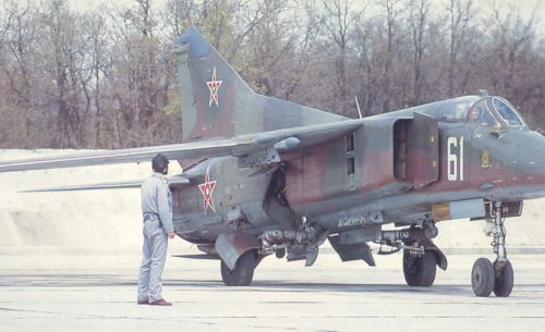 The Bulgarian 25th Fighter Bomber Air Regiment used 39 MiG-23BN/UB Flogger-H/C fighter-bomber aircraft at Cheshnegirovo airport
