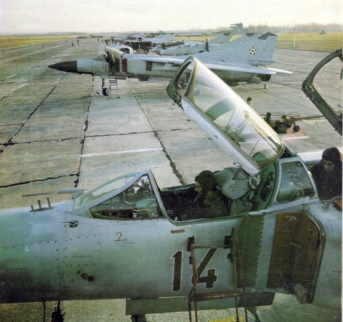 Hungarian MiG-23 Floggers in light-gray color scheme at Ppa airbase