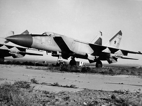 Former Soviet 18th Air Defense Training Center's MiG-25 Foxbat interceptor at the Yangadzha airport in 1991