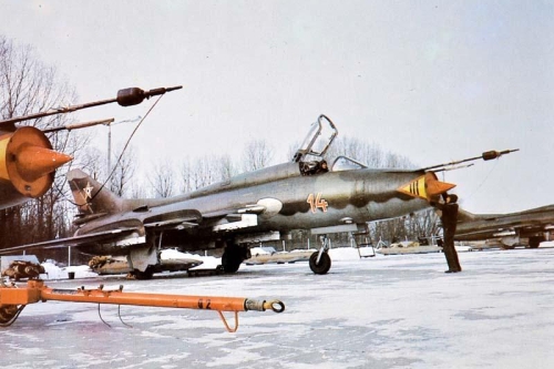 Hungarian Su-22M3 Fitter-J reconnaissance-bomber type at Taszr air base in eighteen.