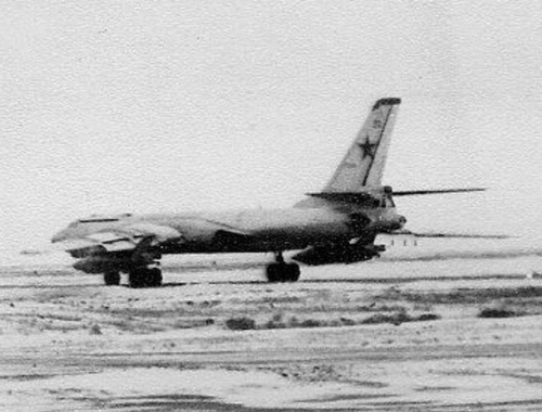 Tu-16 Badger bomber aircraft carries KSR-5NM (KSR-5 AS-6) 'Kingfish' Target missile Sary Shagan